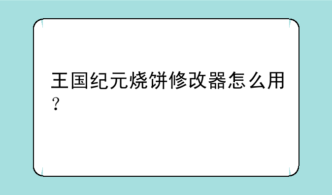 王国纪元烧饼修改器怎么用？