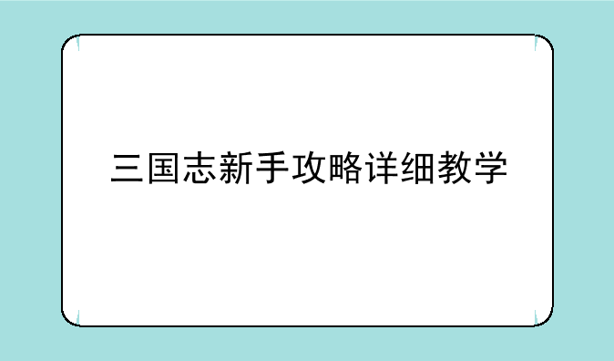 三国志新手攻略详细教学