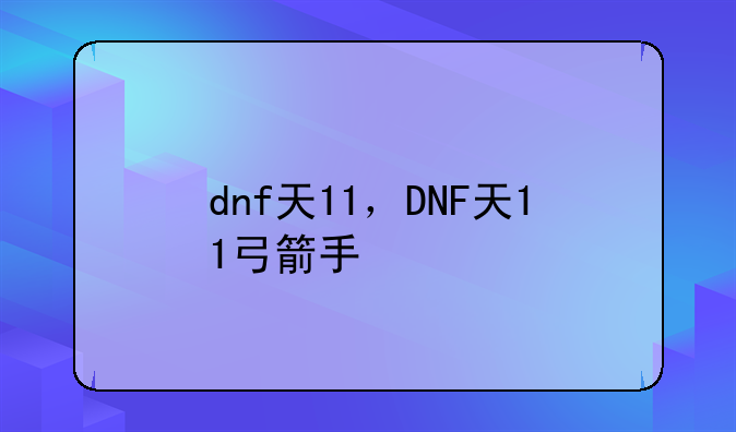 dnf天11，DNF天11弓箭手
