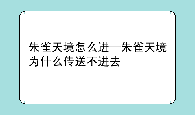 朱雀天境怎么进—朱雀天境为什么传送不进去