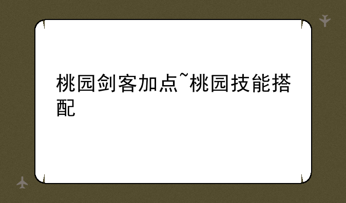 桃园剑客加点~桃园技能搭配